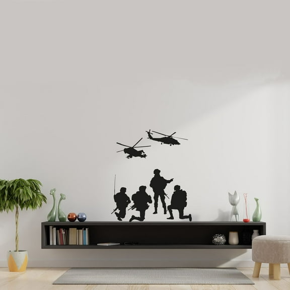 Military Swat Team Army Men Soldier Vehicle Parachute Wall Sticker Art Decal for Boys Girls Room Rooms Bedroom Playroom Kid House Home Decor Stickers Walls Art Vinyl Decoration Size (10x8 inch)
