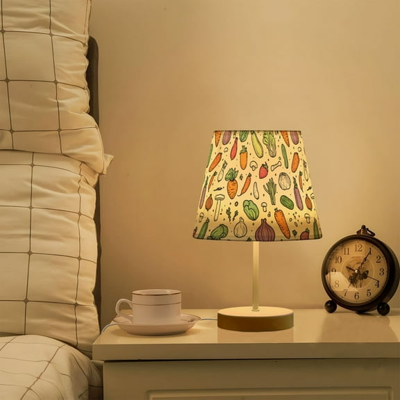 Yayeee Mini Table Lamp 10.8" Dimmable with Fabric Shade 3 Color Temperatures, Purple Vegetables Pattern