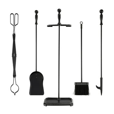Resenkos Fireplace Toolset,5-Piece Fireplace Tool Set with Tong Brush Shovel Poker Stand-Black