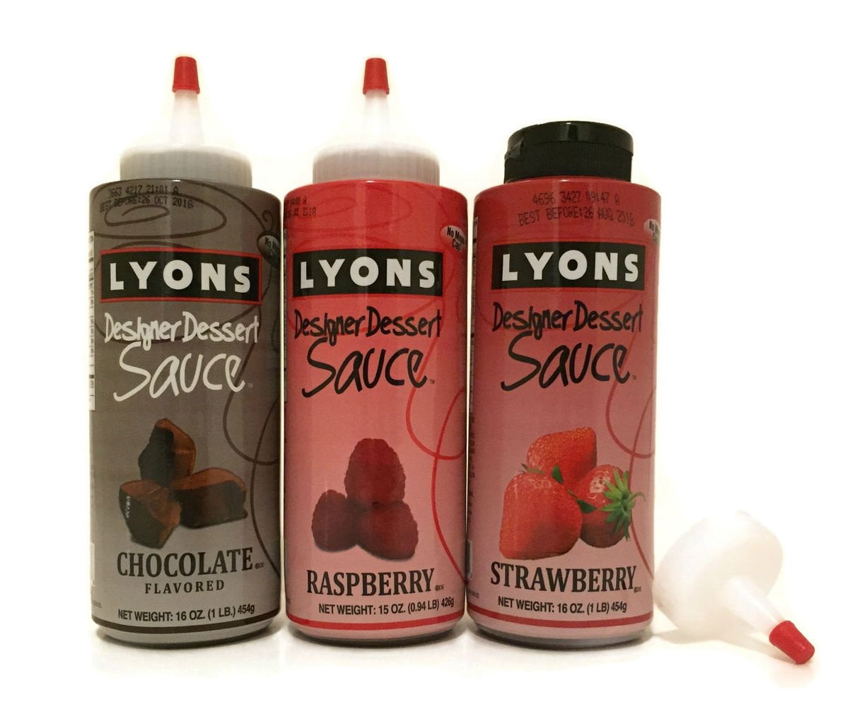 Lyons Dessert Sauces Chocolate, Raspberry and Strawberry Syrups (Pack
