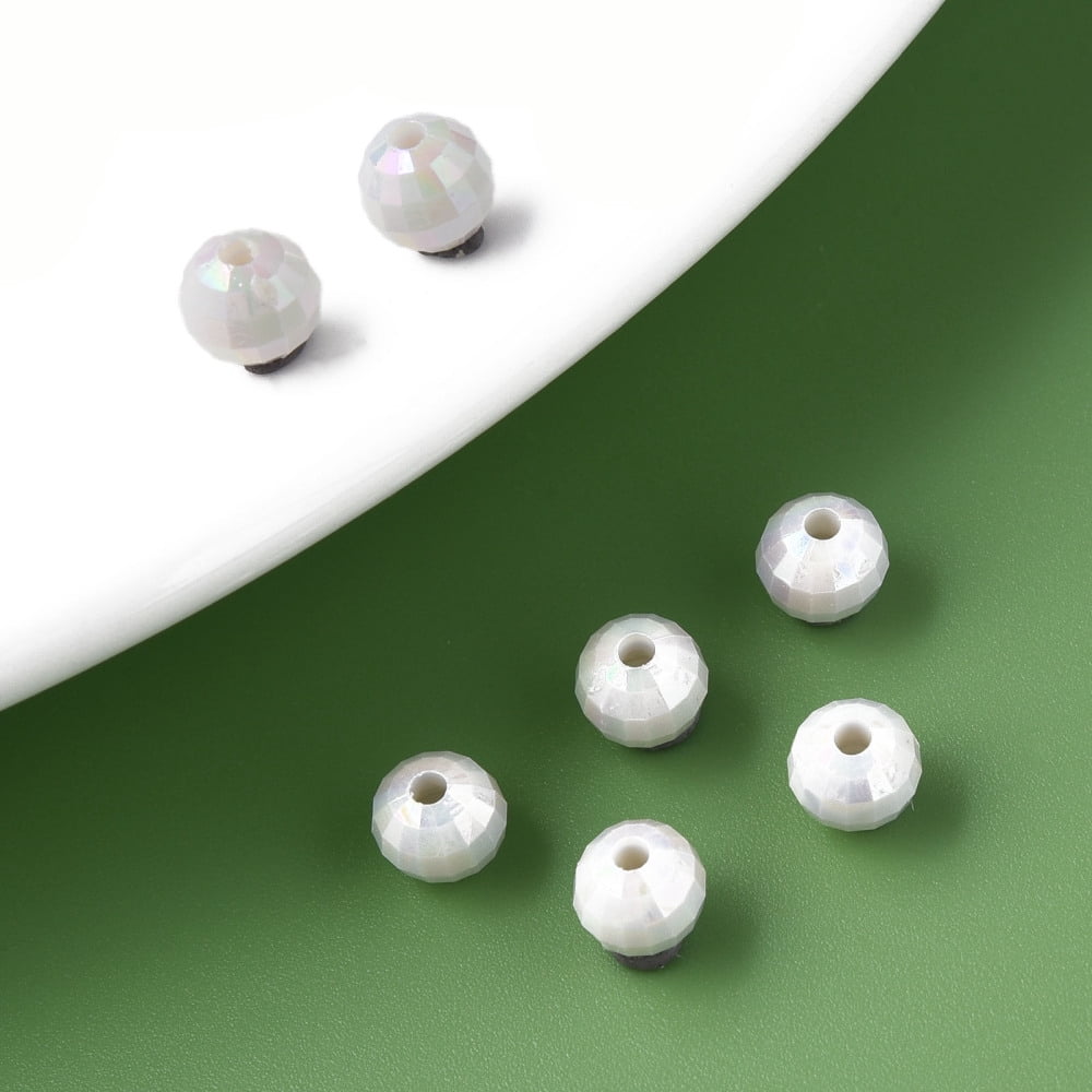 Opaque Acrylic Beads AB color Plated Faceted Round White 6x5.5mm Hole: 1.5mm 4800pcs/500g