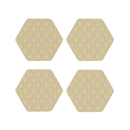 

Leather Coasters Set of 4 - Damask Beige Tan Brown Lightweight Non-Slip Drink Coasters for Desk Anti-Scalding Desk Cup Coasters for Office Table Decor Hexagon