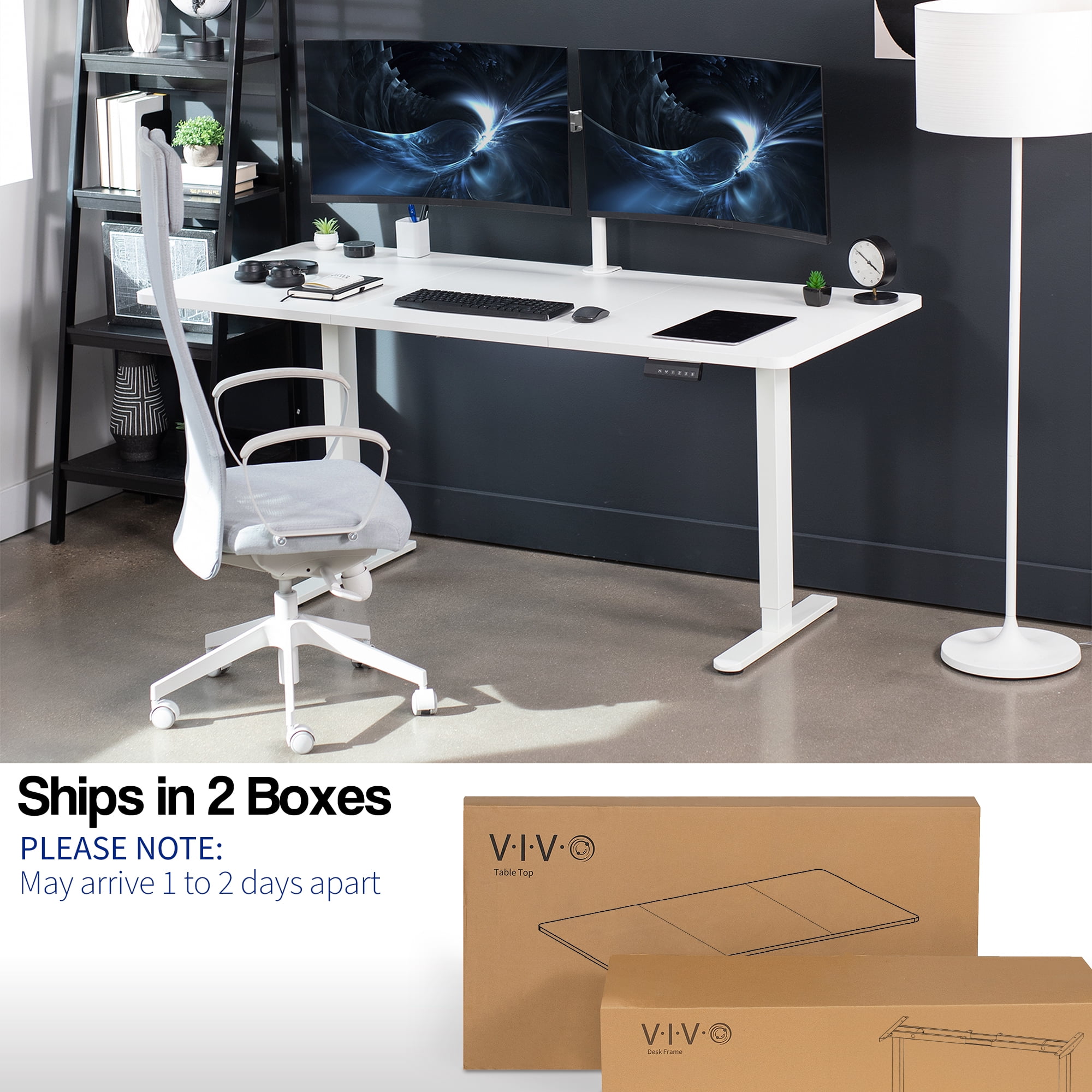 VIVO Electric Dual Motor 71” x 30” Standing Desk, White Top, White Frame