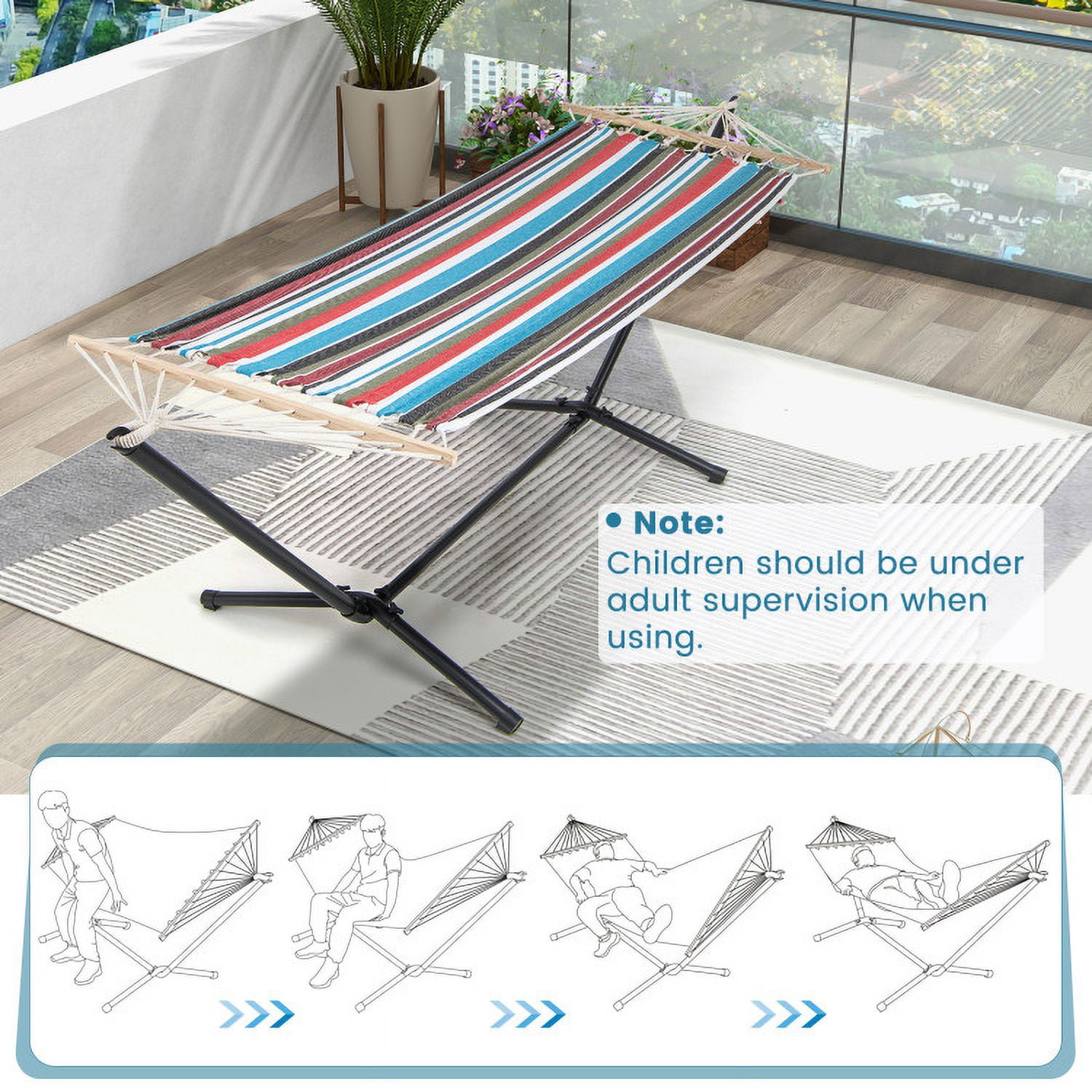 Aimee Lii Hammock with Stand and Carrying Case, Comfy Outdoor Chair, Multicolor