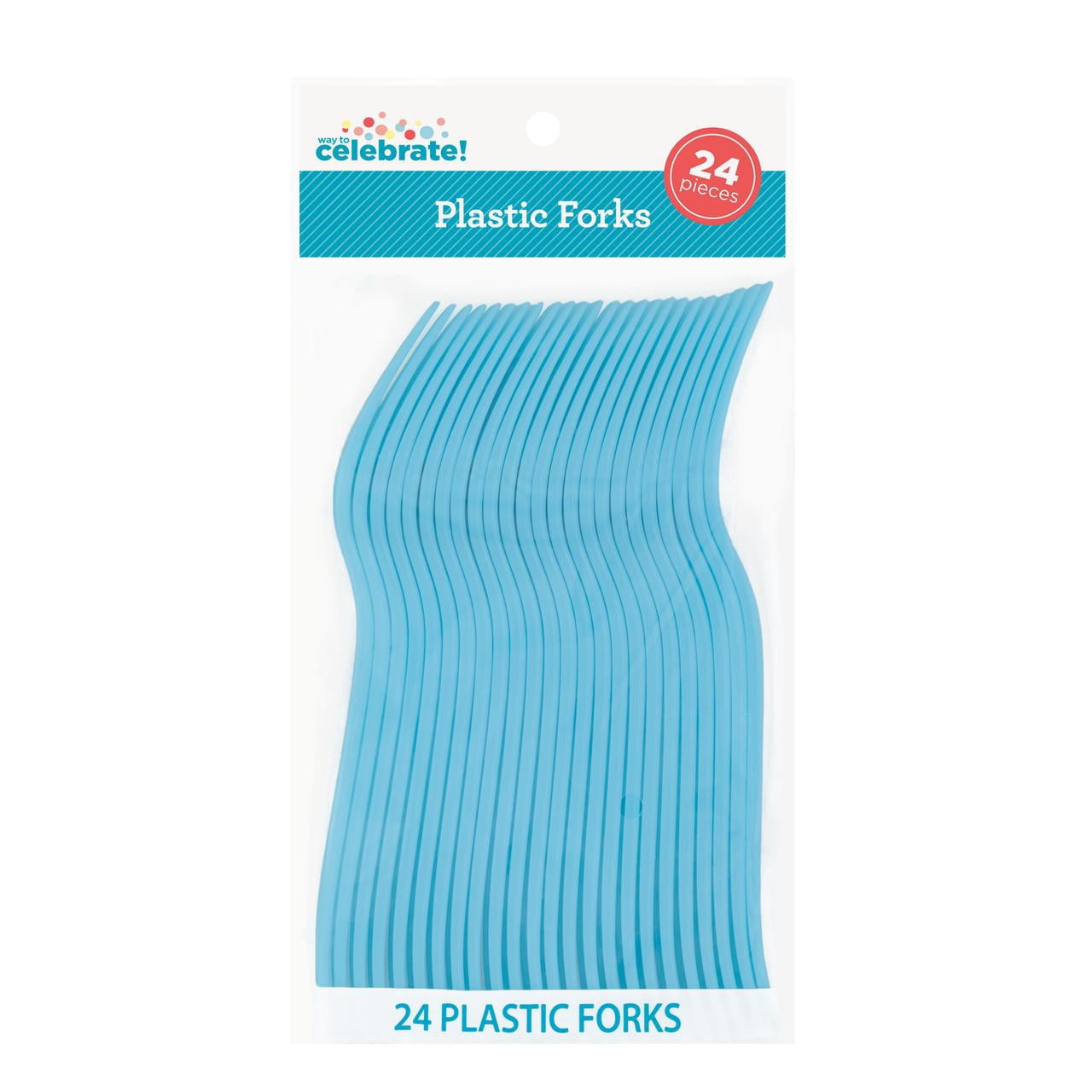 (6 pack) 24 Count Blue Disposable Plastic Forks by Way To Celebrate