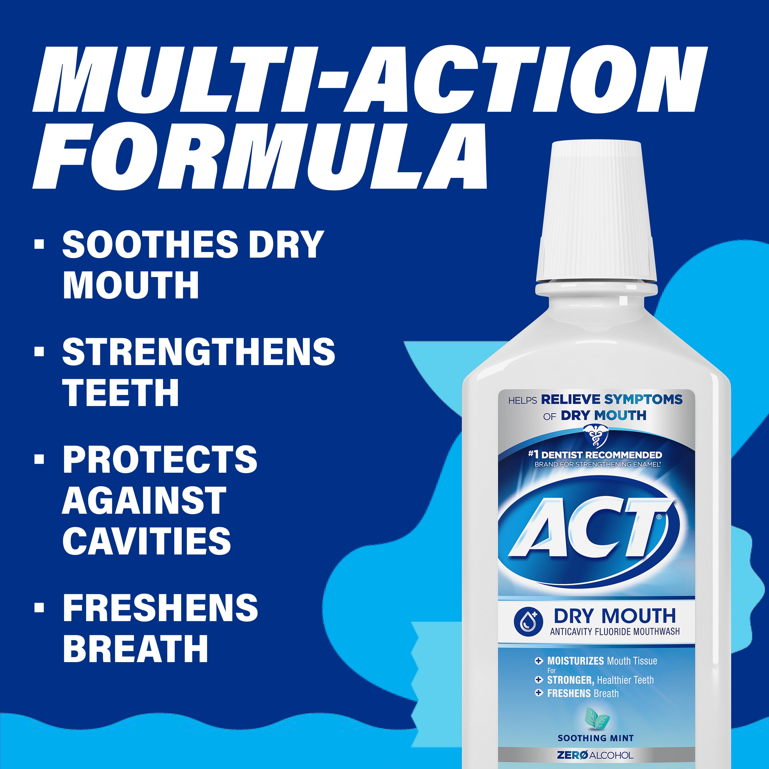 ACT Dry Mouth Anticavity Fluoride Mouthwash, Soothing Mint, 33.8 fl. oz.