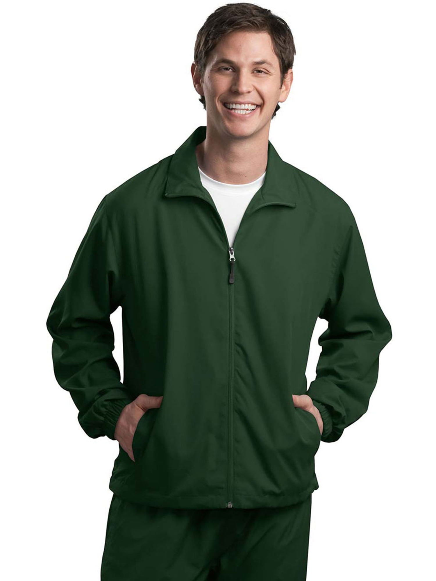SportTek Mens Lightweight FullZip WarmUp Wind Jacket, Forest Green