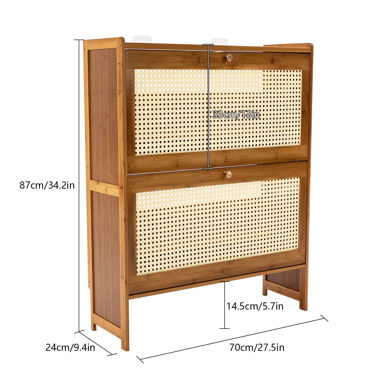 Wildnix 4-Tier Free Standing Rattan Shoe Rack with Flip Doors, Raised Baffle, Spacious Storage, Stylish Wood Grain Design for Entryway or Bedroom