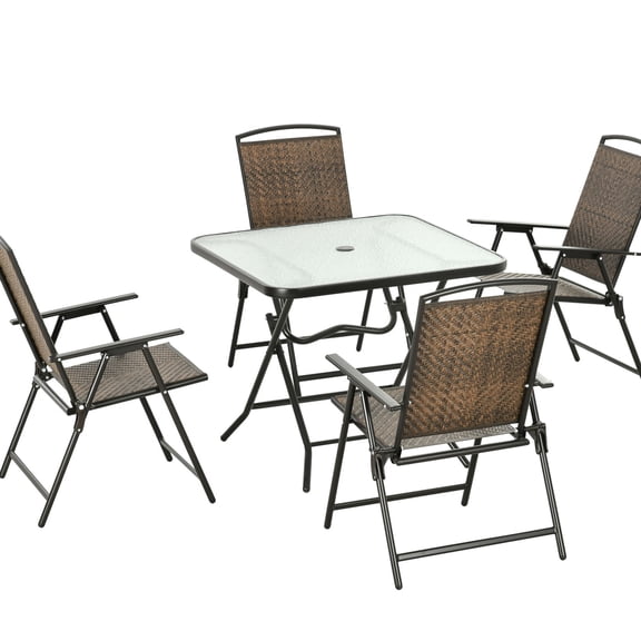 5-Piece Wicker Patio Furniture with Umbrella / Enjoy Shaded Outdoor Meals