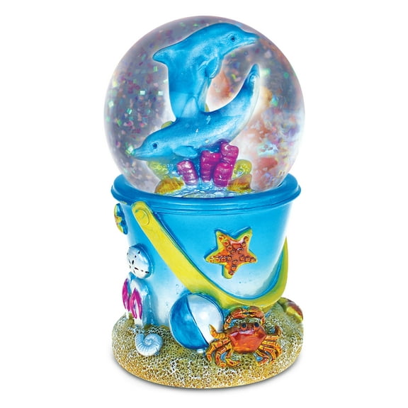 Puzzled Resin Sand Bucket Dolphin Snow Globe (65mm), 4.5 Inch Tall Figurine Intricate & Meticulous Detailing Art Handcrafted Tabletop Sculpture Centerpiece Accent Ocean Sea Life Themed Home Décor
