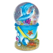 Puzzled Resin Sand Bucket Dolphin Snow Globe (65mm), 4.5 Inch Tall Figurine Intricate & Meticulous Detailing Art Handcrafted Tabletop Sculpture Centerpiece Accent Ocean Sea Life Themed Home Dcor
