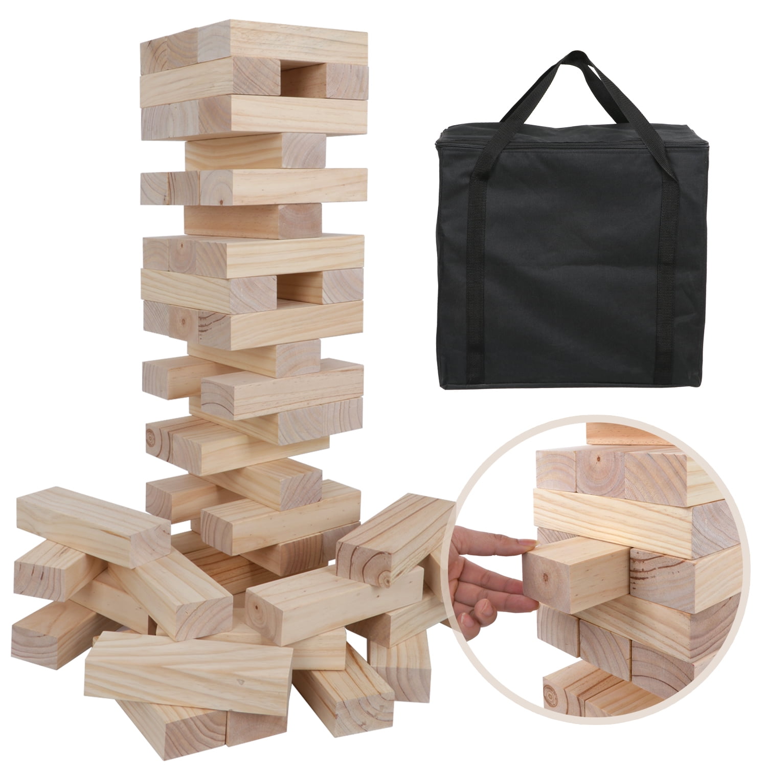 Classic 54 Pieces Tumble Tower Games-Family Fun Craft Games-Beech Stacking Blocks Toys 