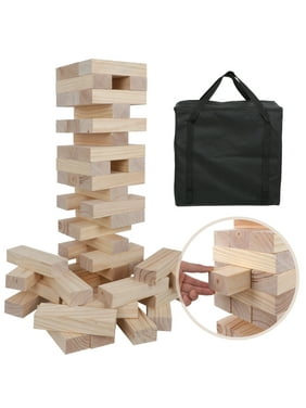 Giant Toppling Tumble Tower Blocks Game Wood Stacking Game Tumbling Timbers Outdoor Yard Game (2.5 ft to Over 5 ft) - 54 Pieces, Carry Bag