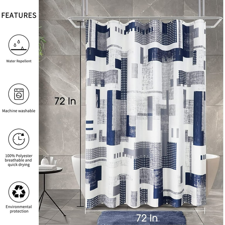 Shower Curtain Blue Shower Curtain Set for Bathroom Geometric Grey Masculine Shower Curtains Men Decor with Heavy Duty Bathroom Curtain for Hotels