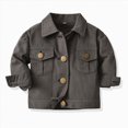 thumbnail image 2 of KPOPLK Kids Boy Utility Jacket Fall Long Sleeve Solid Color Shirt Button Down Soft Coat for Teen Boys Back to School Clothing Size 18-24 Months,Brown, 2 of 5