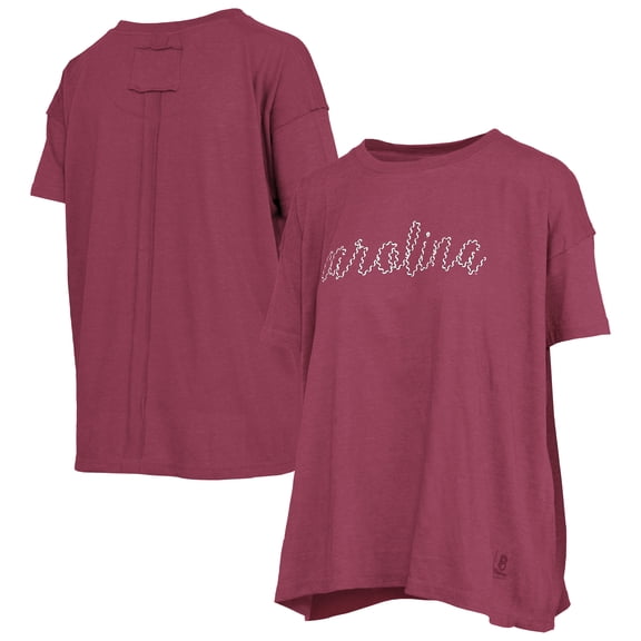 Women's Pressbox Heather Garnet South Carolina Gamecocks Swirl Script Twisted Team Color Stitched Oversized T-Shirt