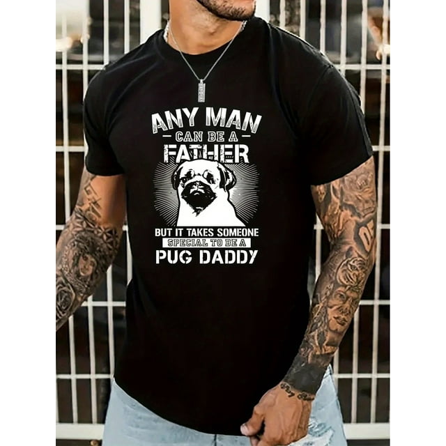 PUG DADDY Graphic Tee - Soft, Breathable, Casual Short Sleeve Top for Men - Perfect for Summer Daily Wear, Relaxation, and Outdoor Activities