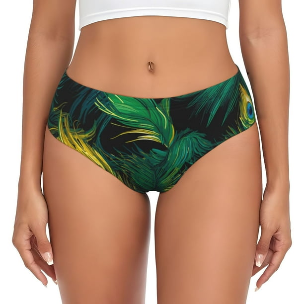 Balery Peacock Feathers2 Ropa Interior de Algodón para Mujer con Dibujo – Braguitas Cómodas y Elásticas, Estilo Clásico-X-Small