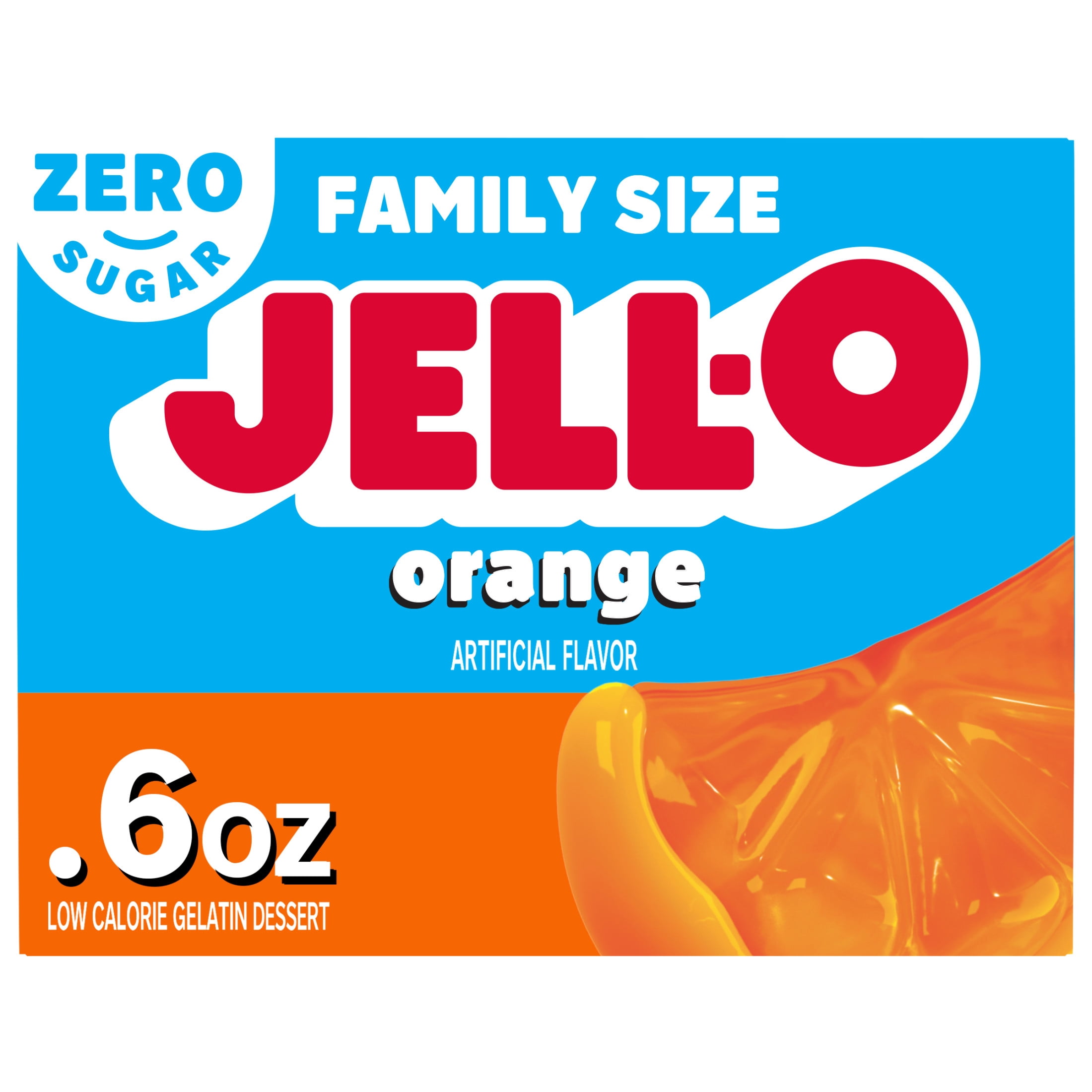 (3 pack) Jell-O Orange Zero Sugar Low Calorie Gelatin Dessert Mix, Family Size, 0.6 oz Box
