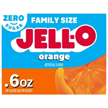 Jell-O Orange Zero Sugar Low Calorie Gelatin Dessert Mix, Family Size, 0.6 oz Box