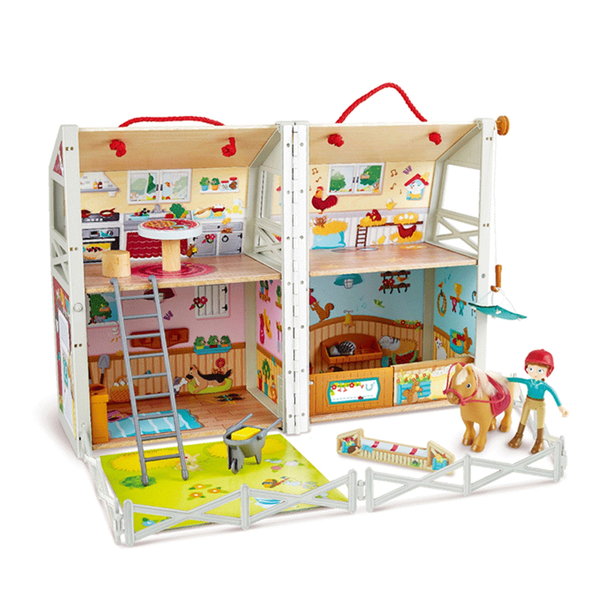 Prettyia Wooden Doll House Playset Fire Station with Fire Truck for Kids Boy 