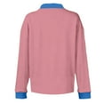 thumbnail image 4 of KDDYLITQ Womens Denim Collar Sweater Button Up Denim Patchwork Sweatshirts Color Block Denim Collar Cuffs Top 2025 Fashion Pullover Pink L, 4 of 4