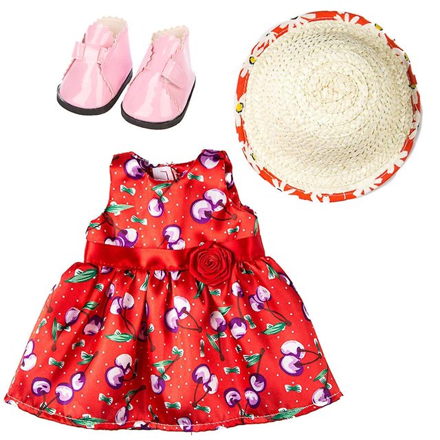 Conjunto de ropa de moda: vestido, sombrero y zapatos para muñeca de 45 cm
