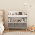 thumbnail image 5 of Yoneston Kids Bookshelf with 3 Fabric Storage Bins & 2 Tier Shelves, Wooden Book Rack with Solid Legs for Playroom Nursery Bedroom, White, 5 of 9