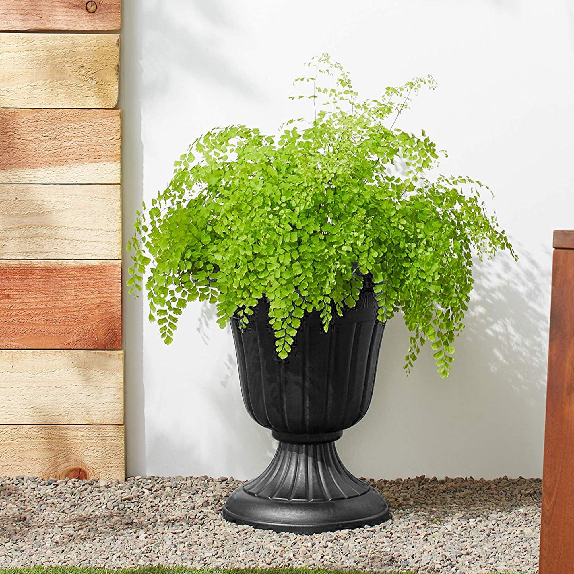 Classic Traditional Plastic Urn Planter Indoor Outdoor Garden Decor Flower Pot Vase 10x12 Black