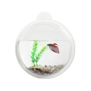 Angle View: Wall Mount Acrylic Fishbowl Set with Rocks and Artificial Plant