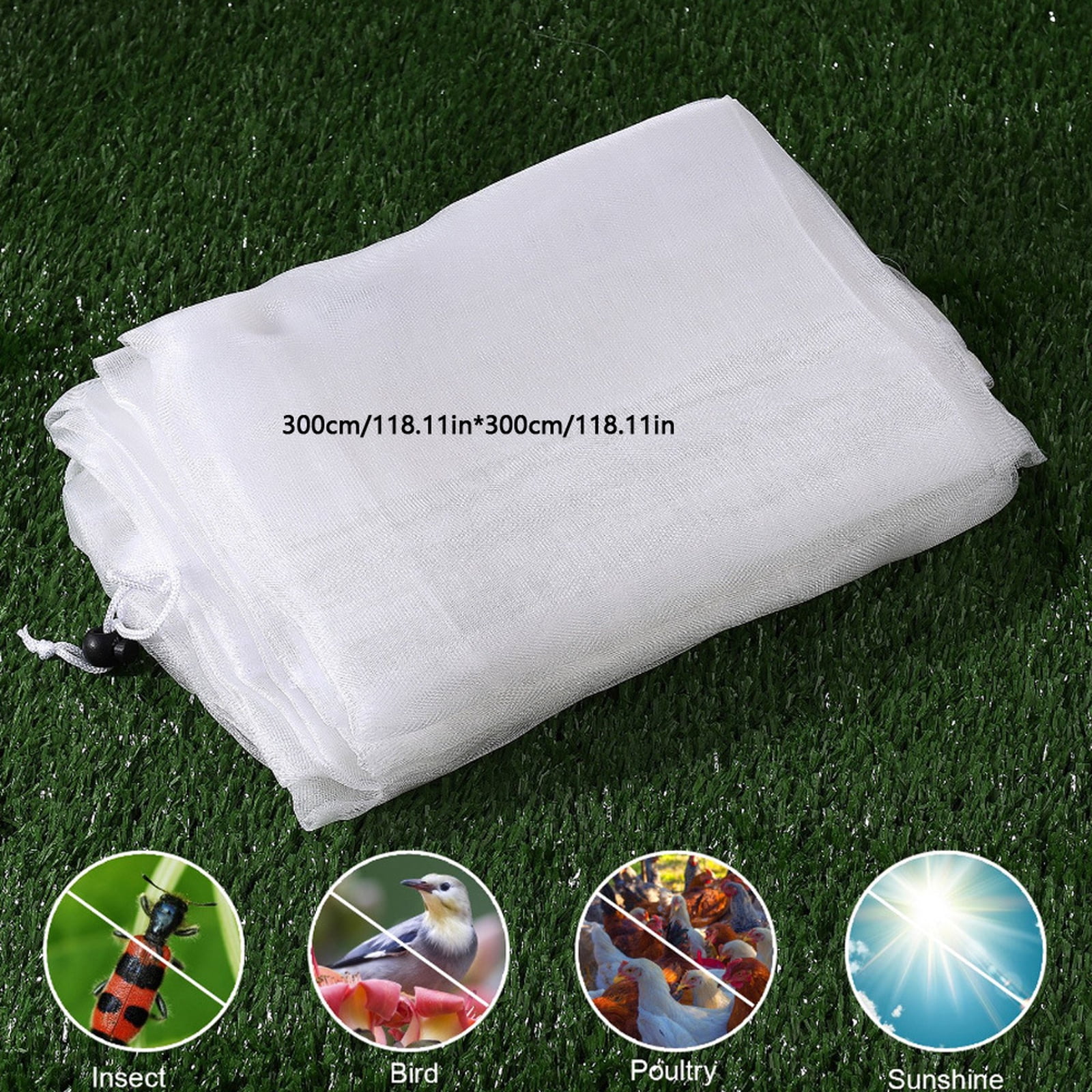 Insect Netting for Garden, 118X118 In, Clear Mesh Netting, Drawstring Lock, Plant Cover, Avian Block, Outdoor Planting, 1 Pc