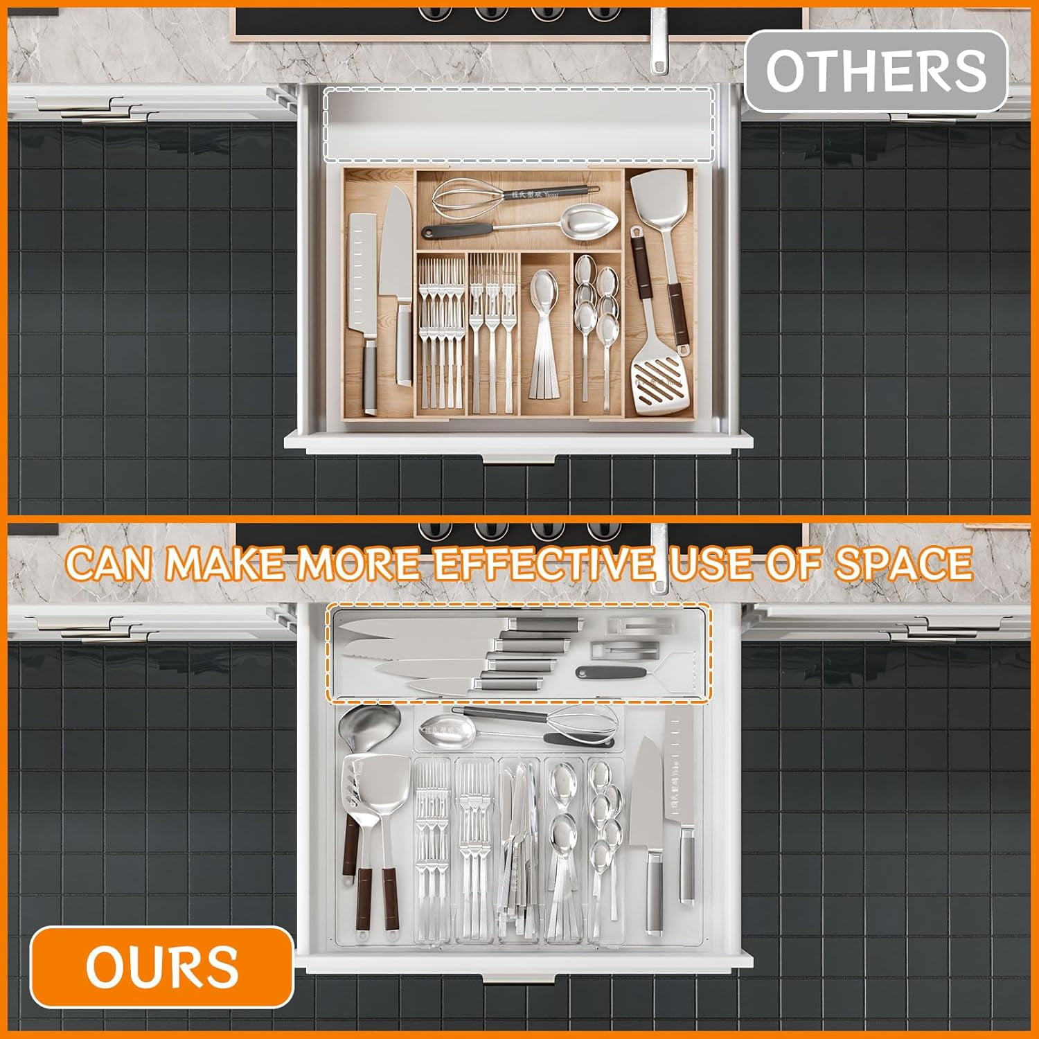 Clear Expandable s for Kitchen Drawers,Large BPA Free Cutlery Organizer in Drawer,Plastic Utensil Drawer Organizer Suitable as Flatware,Knife,Fork,Spoon,Silverware Holder and Tray