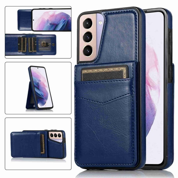 Dteck Back Wallet Phone Case for Samsung Galaxy S21 Plus 4G 5G with ID & Credit Card Holder Slots Pockets Wallet Back Cover Stand Flip Folio Leather Cell Cases Women Men, Darkblue