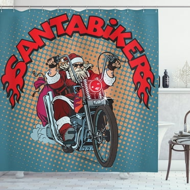 Ambesonne Santa Shower Curtain, Pop Art Retro Biker Santa, 69"Wx84"L, Multicolor