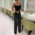 thumbnail image 2 of LEKODE Women Strapless Feather Tube Top Jumpsuit, Belted Straight Long Pant Romper for Elegant Date Night Outfit summer outfits Black S, 2 of 7