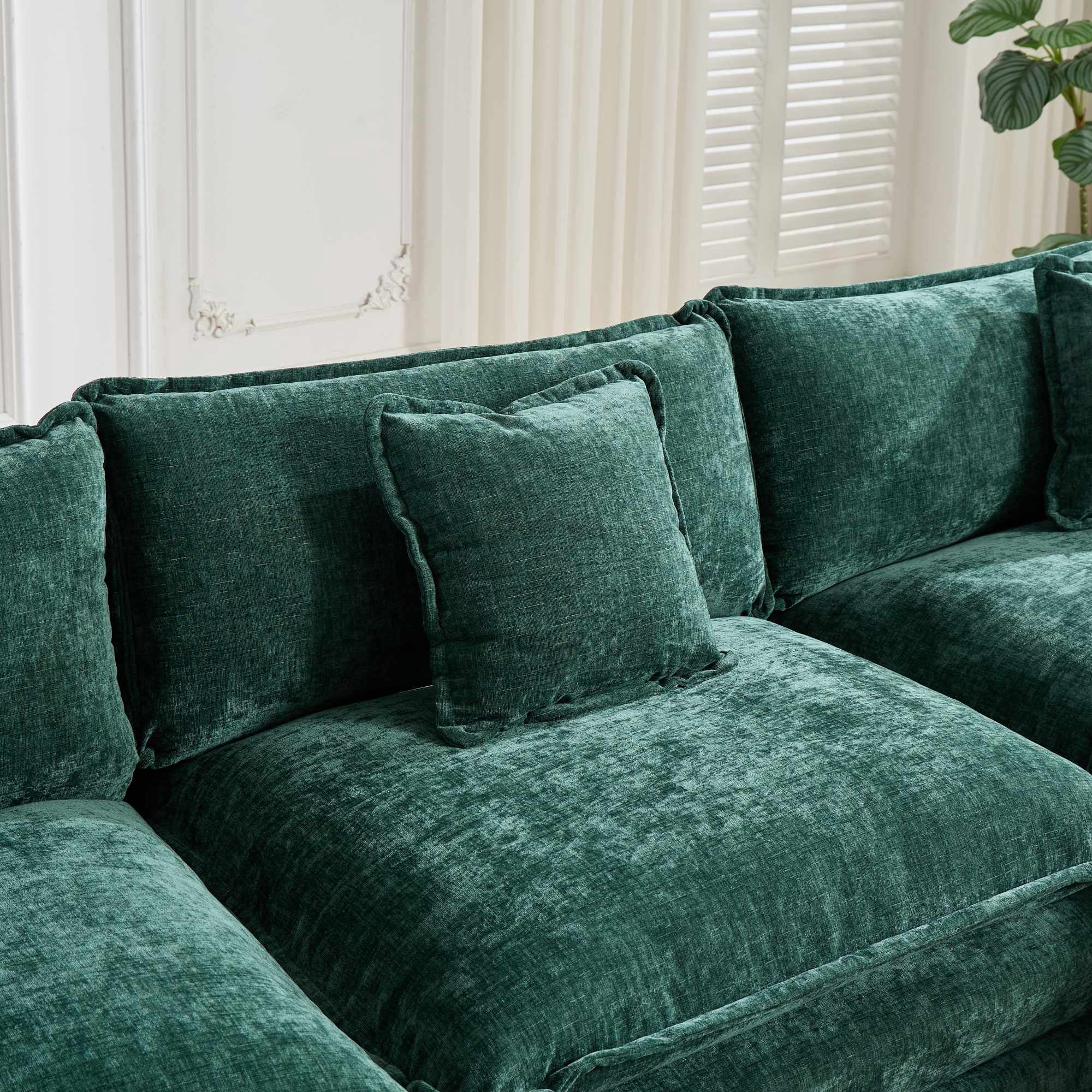 AISWORD 150" Extra Wide Modular Cloud Sofa, 4-Seater Sectional Couch with Double-Layer High-Elastic Sponge, Breathable Chenille Fabric Comfy Upholstered Settee for Living Room