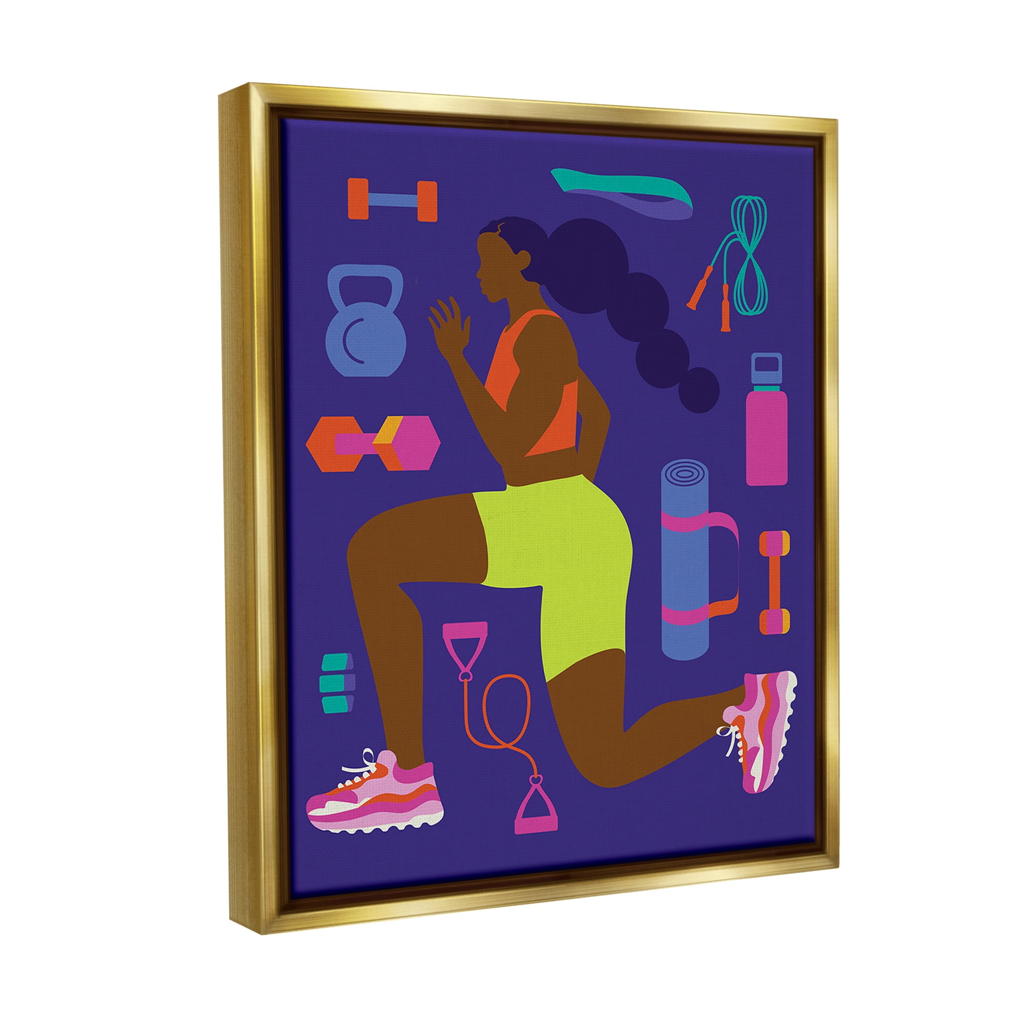Stupell Industries Inspiring Woman & Workout Sports Painting Gold Floater Framed Canvas Art Print Wall Art, 25 x 31
