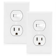 Maxxima Combination Toggle Light Switch and Outlet - Single Pole White Decor Combo Style Receptacle, Wall Plates Included, UL Listed, 15A / 120V AC - 2 Pack