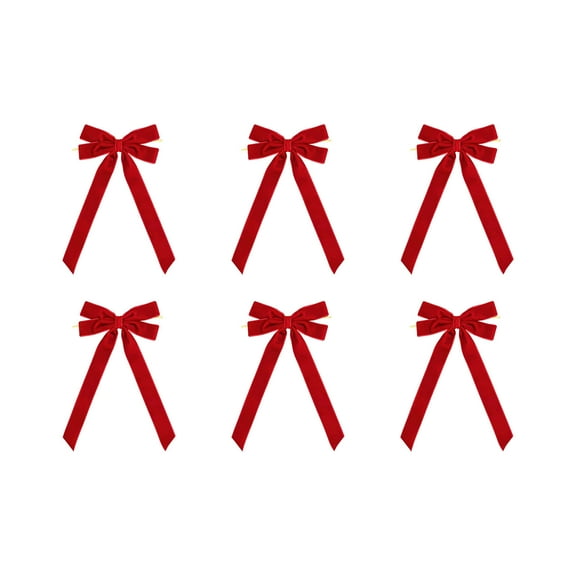 Dmlowu Christmas Tree Bows Ornaments - 5x10 Inch Christmas Bows for Xmas Decor, Velvet Bows for Christmas Tree, 6pcs Hanging Decorations Christmas Bow Gifts for Holiday Party Decor