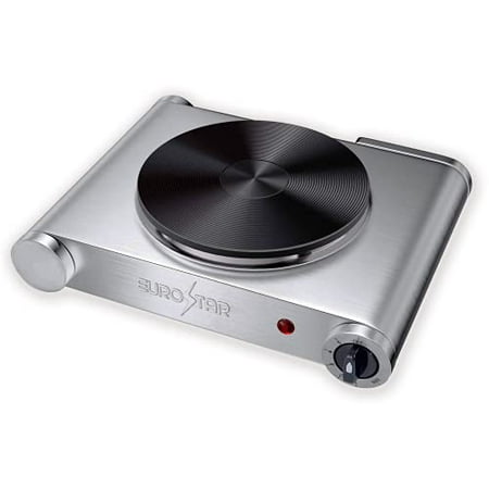 

EUROSTAR ES181SS Hot Plate for Cooking Portable Electric Single Burner -1500W - 5 Power Levels Cast-Iron - Stainless Steel Silver