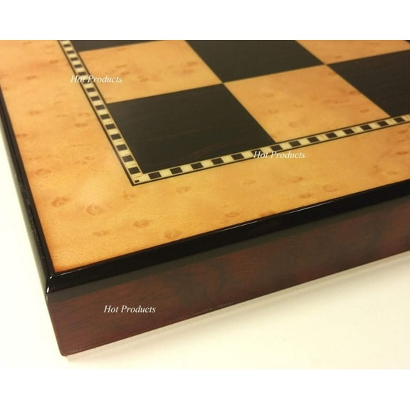 18" High Gloss Dark Walnut / Birdseye Maple Color Chess Board 1 31/32 Squares