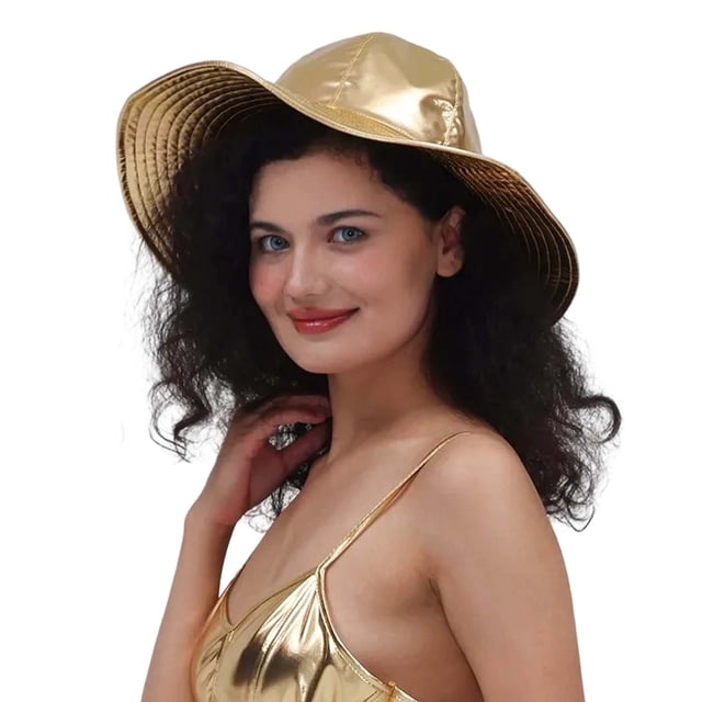 Aocisk Stylish Bucket Hat Outdoor Event Accessory Party Wear Versatile All Season Sun Gold one size