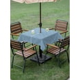 thumbnail image 4 of Outdoor Tablecloths with Umbrella Hole & Zipper, Haze Blue Plaid 60x60 Inch Square Tablecloths, Farmhouse Modern Abstract Striped Waterproof Table Cloth, Patio/Pool/Picnic Table Covers, 4 of 8