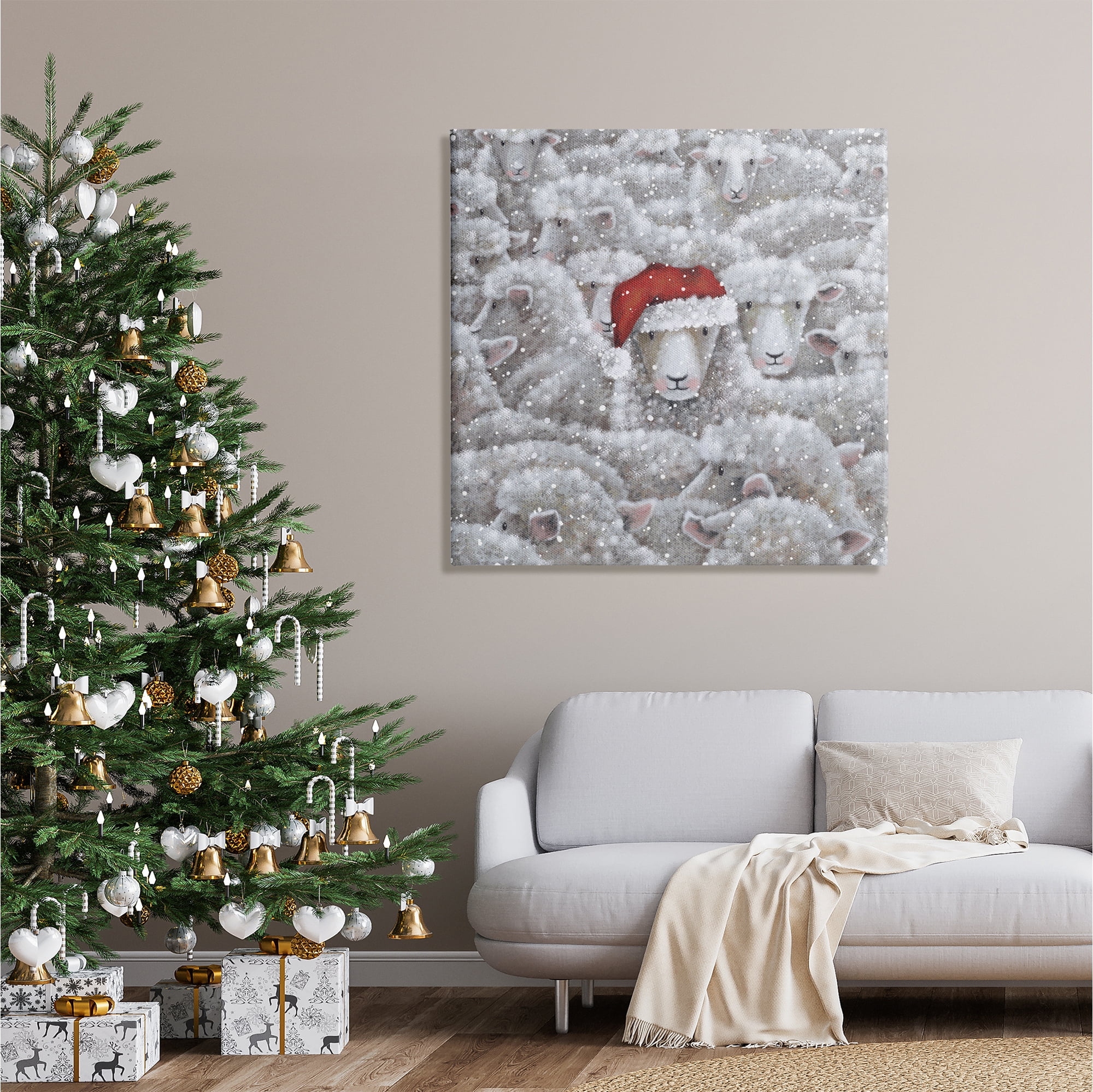 Stupell Industries Sheep with Santa Hat Holiday Painting Gallery Wrapped Canvas Art Print Wall Art, 36 x 36