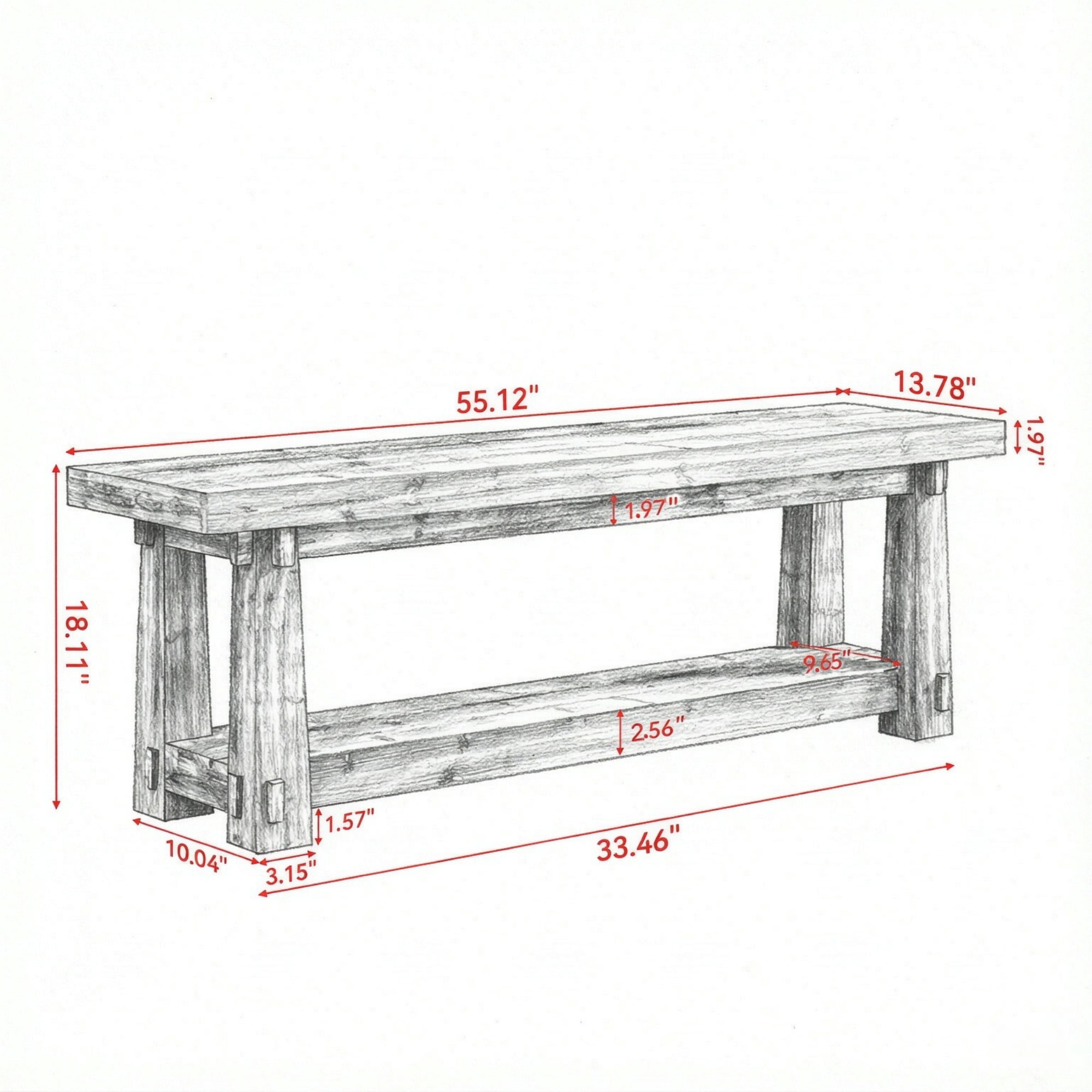 55" Entryway Bench, Narrow Shoe Organizer for Entry, Mudroom, or Living Room