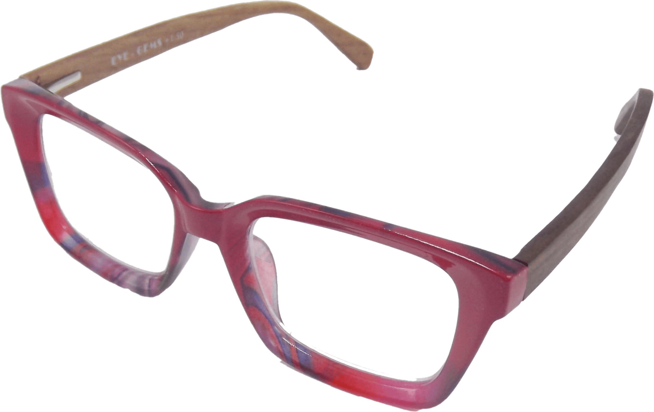 EYEGEMS Brand Eyeglasses +3.00 Women Eco Friendly Sustainable  Reading Glasses  Ladies Walnut Wood Red  & Multicolor 0552