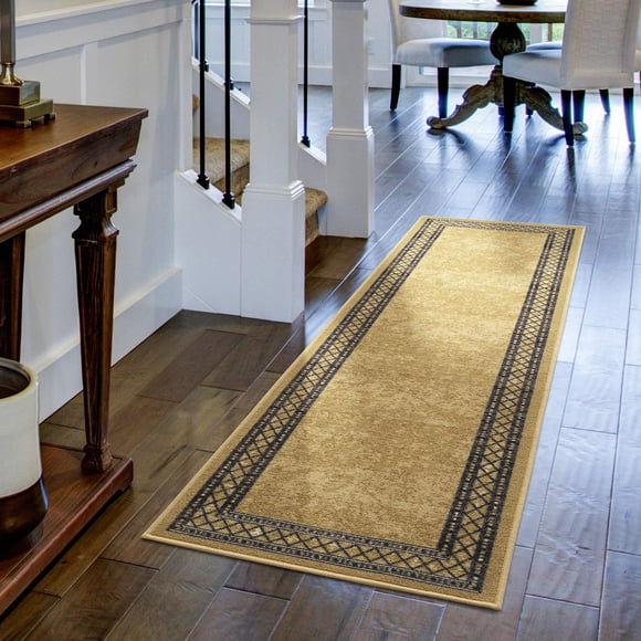 Antep Rugs Alfombras Modernes à Bordure 2x7 Antidérapants (Antidérapants) Profil Bas à Poils avec Endos en Caoutchouc Tapis de Couloir d'Intérieur (Brun, 2 Pieds x 7 Pieds)