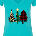 thumbnail image 4 of Inktastic Three Christmas Trees in Plaid and Leopard Print Women's V-Neck T-Shirt, 4 of 5