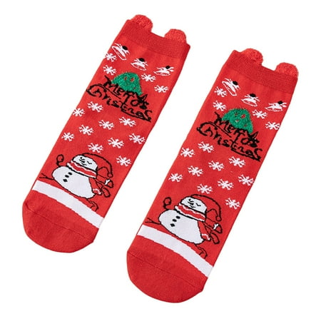 

Women s Christmas Elastic Socks Casual Knitting Christmas Pattern Cartoon 3D Ear Middle Tube Socks Knitting Wear