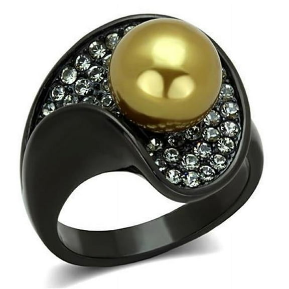 Alamode TK1732-9 Women IP Black Stainless Steel Ring with Synthetic in Champagne - Size 9